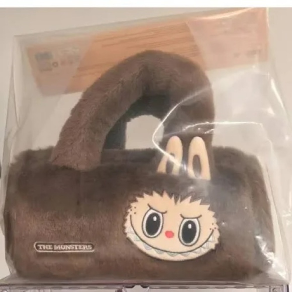 Brown Plush Handbag with Monster Design - Picture 3 of 4